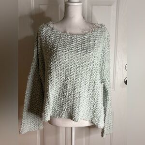 Free People Women's OversizedFrayed Knit Sweater - Light Mint Green size Medium